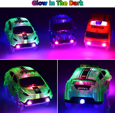 Tracks Cars Replacement only, Toy Cars for Magic Tracks Glow in The Dark, Racing Car Track Accessories with 5 Flashing LED Lights, Compatible with...